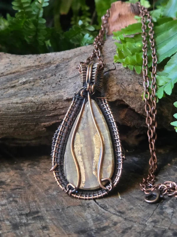 Aragonite Copper Wire Wrapped Pendant Necklace - Jewellery Australia