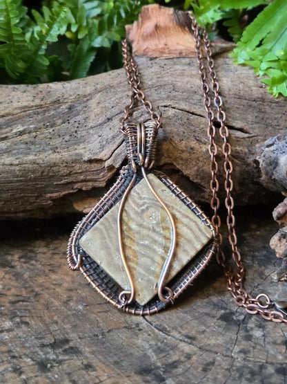 Aragonite Copper Wire Wrapped Pendant Necklace - Jewellery Australia