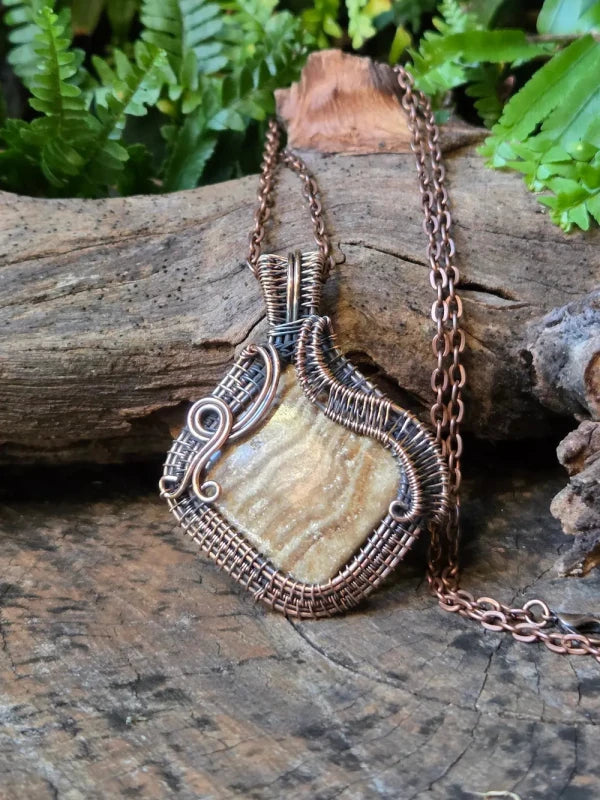 Aragonite Copper Wire Wrapped Pendant Necklace - Jewellery Australia