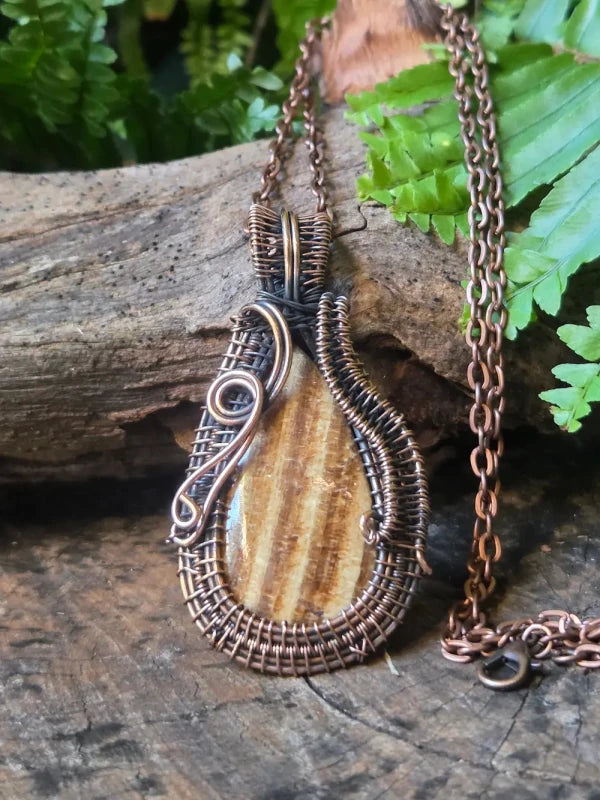 Aragonite Copper Wire Wrapped Pendant Necklace - Jewellery Australia