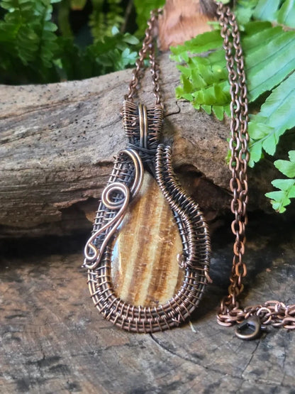 Aragonite Copper Wire Wrapped Pendant Necklace - Jewellery Australia