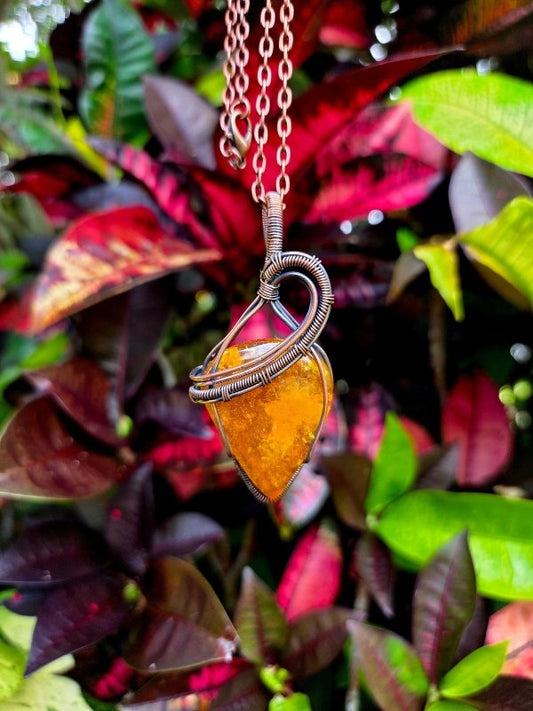 Baltic Amber Copper Wire Wrapped Pendant Necklace - Jewellery Australia