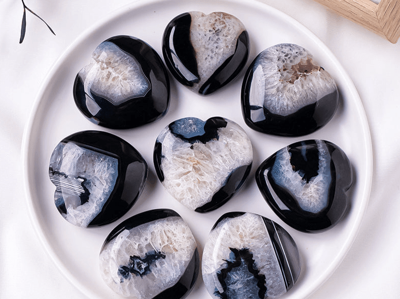 Black Agate Crystal Heart - Crystals Australia
