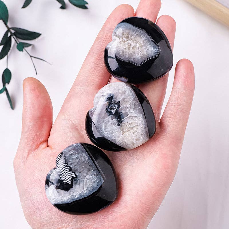 Black Agate Crystal Heart - Crystals Australia