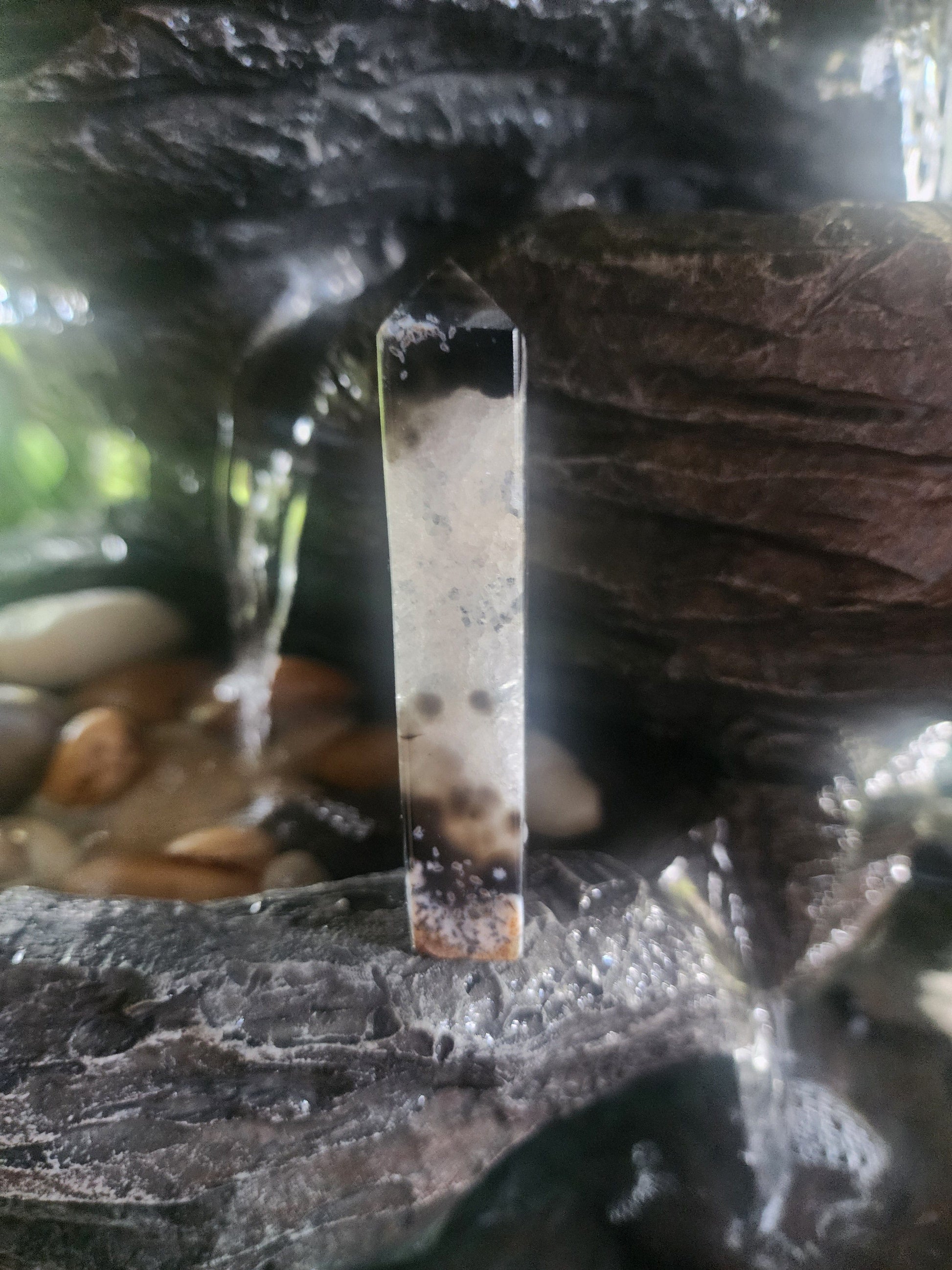 Crystals Black Agate Geode Tower