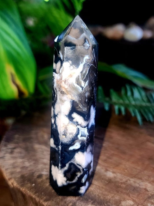 Black Flower Agate Natural Crystal Point - Crystals Australia