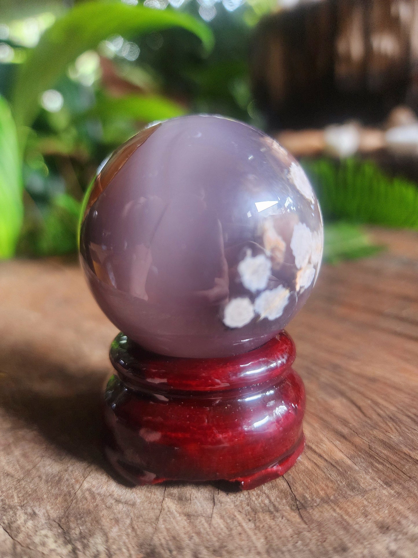 Crystals Black Flower Agate Sphere 134g