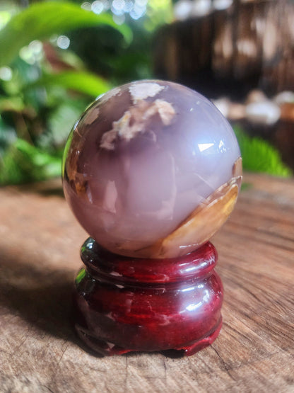 Crystals Black Flower Agate Sphere 134g