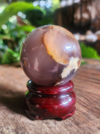 Crystals Black Flower Agate Sphere 134g