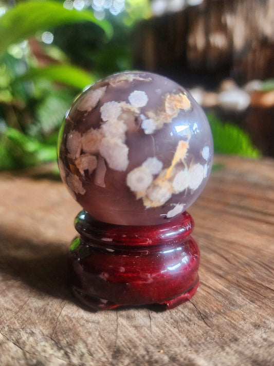 Crystals Black Flower Agate Sphere 134g