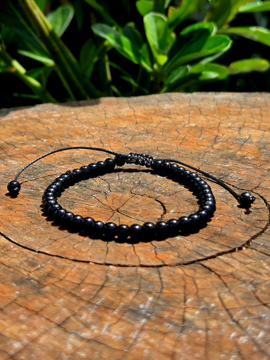 Jewellery Black Obsidian Bracelet Adjustable 4mm