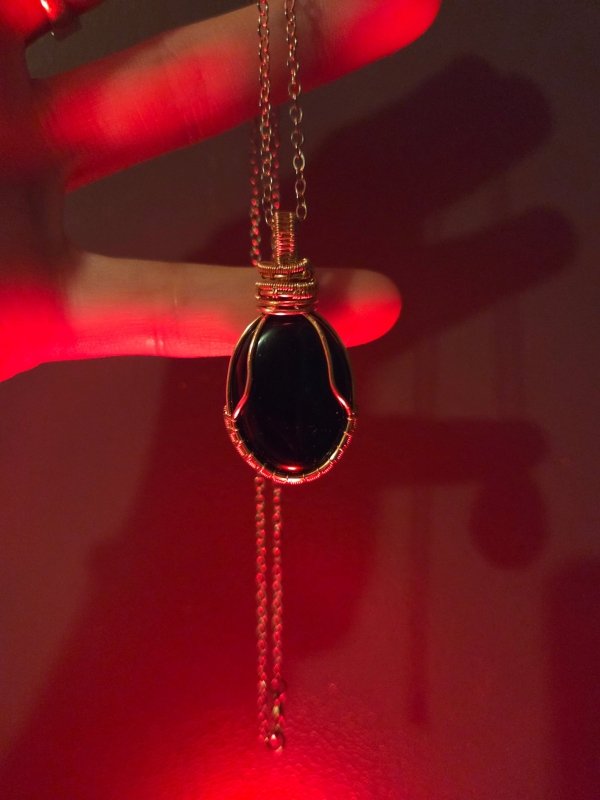 Black Obsidian Copper Wire Wrapped Pendant Necklace - Jewellery Australia