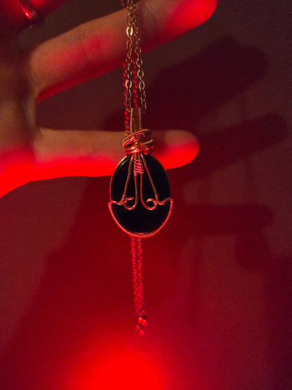 Jewellery Black Obsidian Copper Wire Wrapped Pendant Necklace