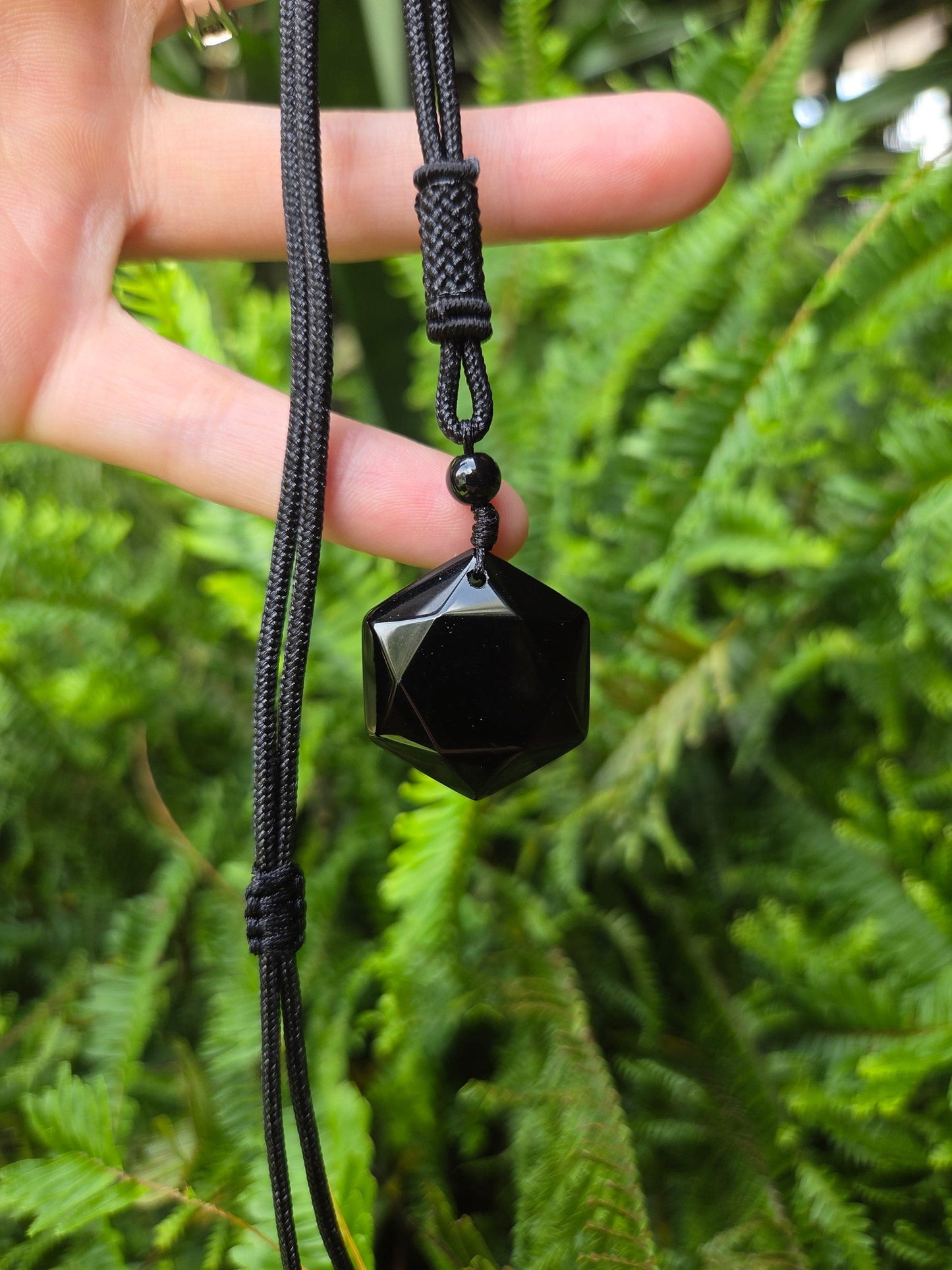 Jewellery Black Obsidian Crystal Pendant Necklace - Hexagram