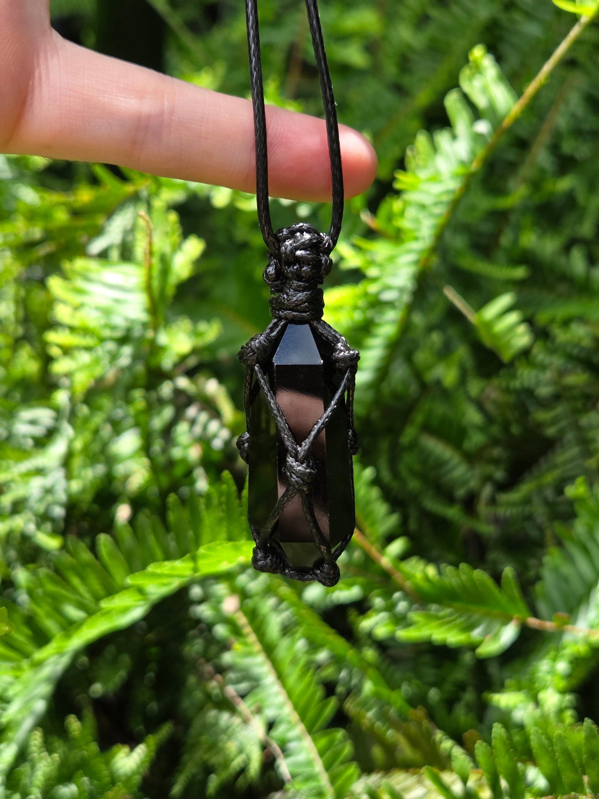 Jewellery Black Obsidian Crystal Point Macrame Pendant Necklace
