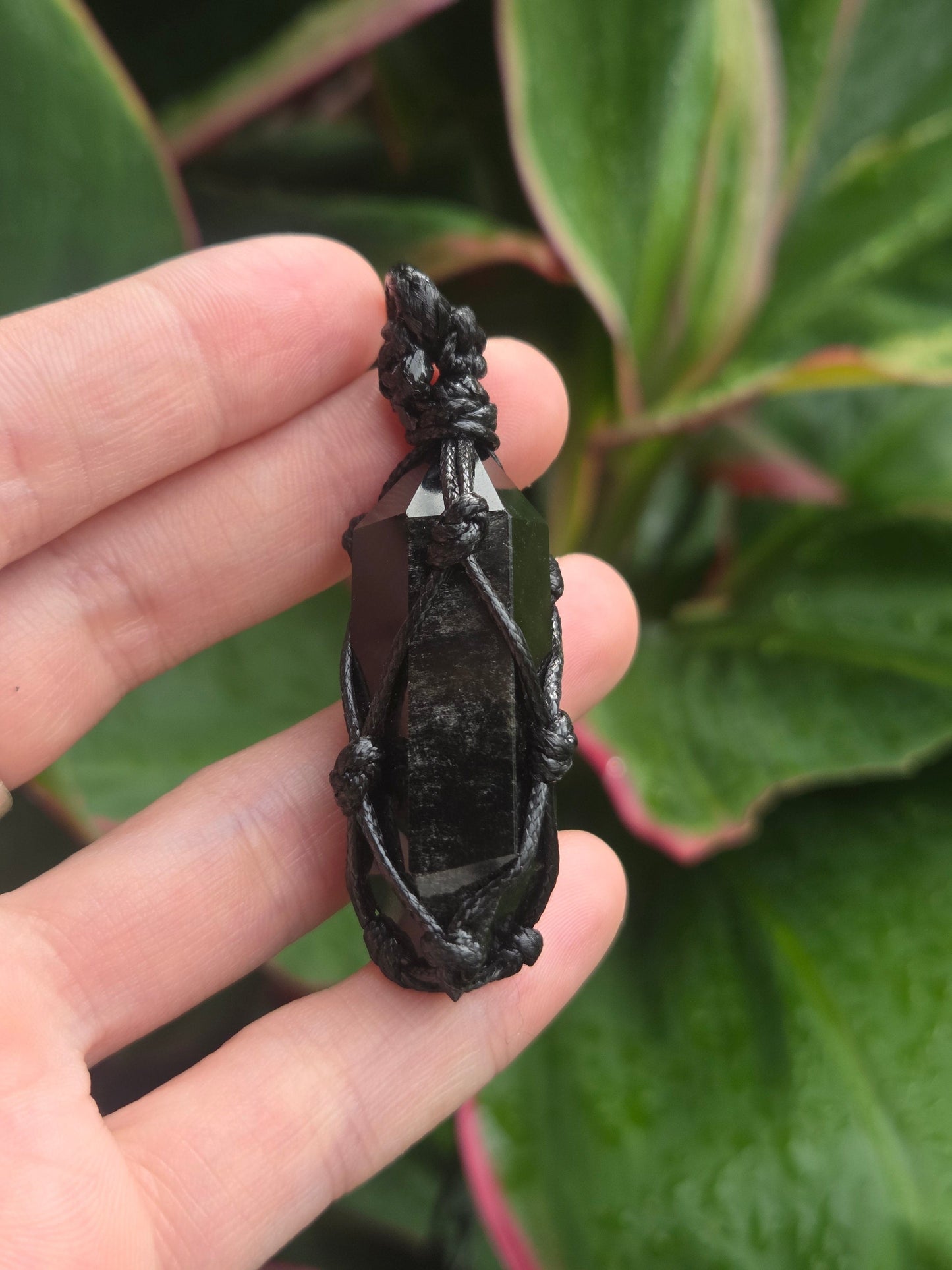 Jewellery Black Obsidian Crystal Point Macrame Pendant Necklace