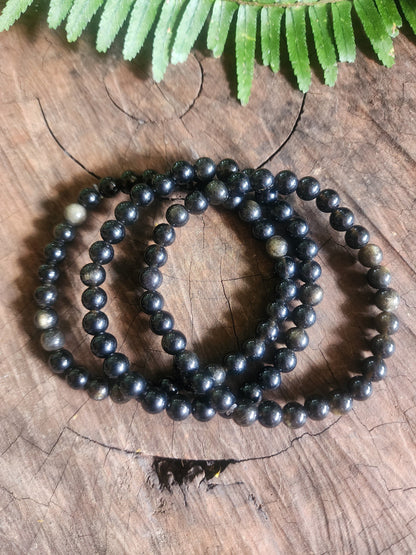 Crystals Black Obsidian Golden Sheen Bracelet 6mm