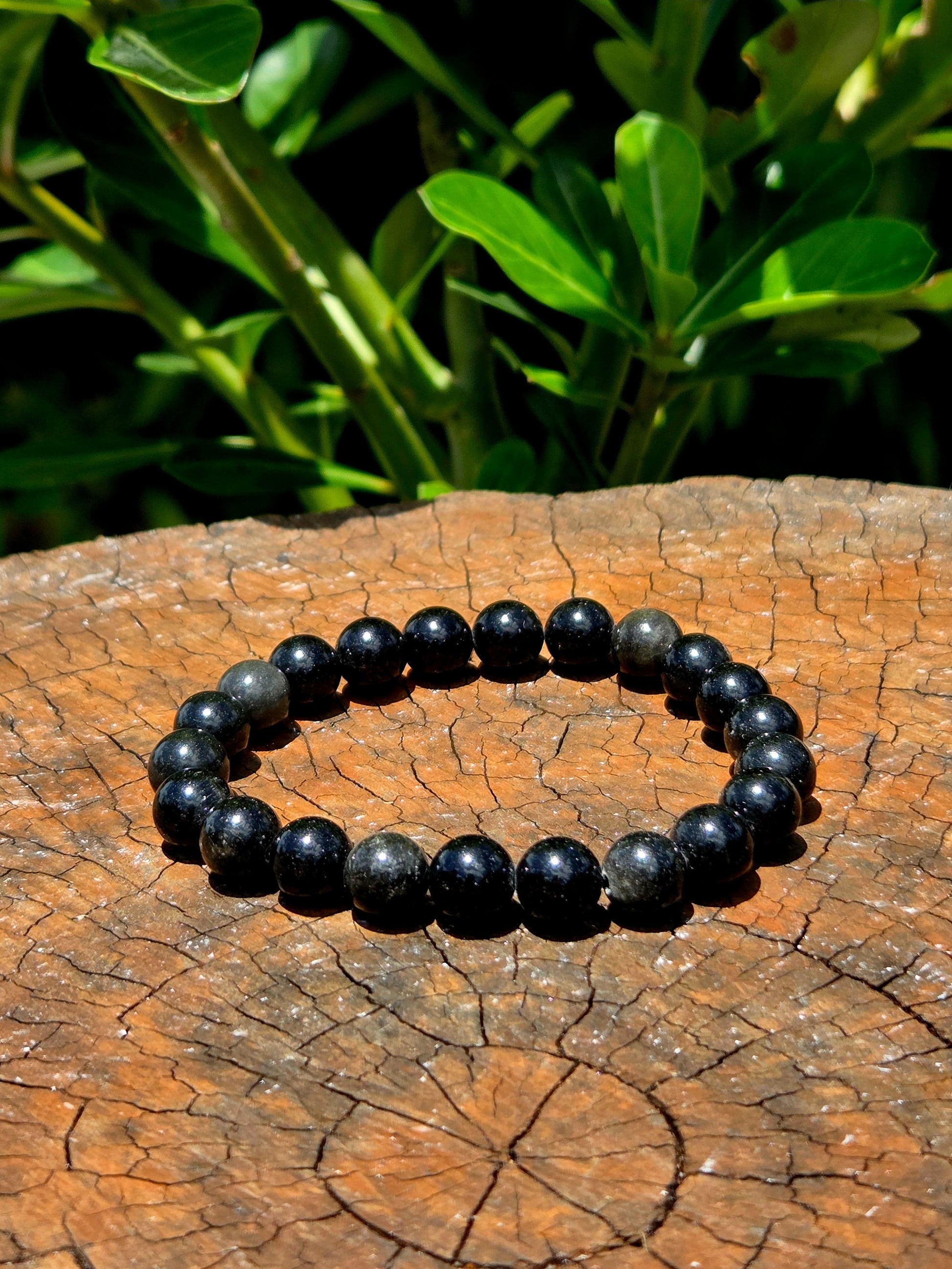 Crystals Black Obsidian Golden Sheen Bracelet 8mm