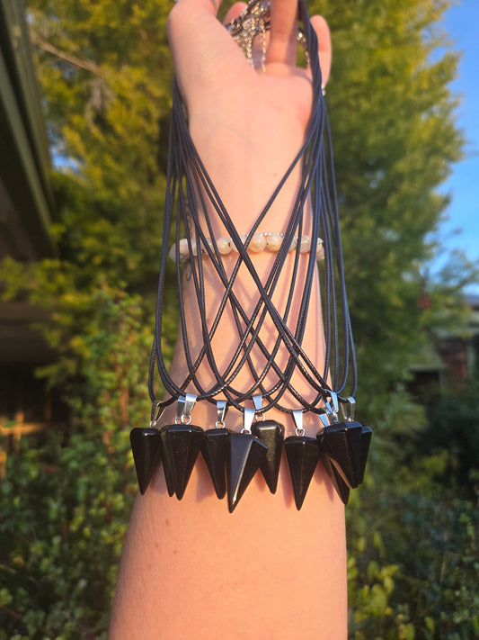 Crystals Black Obsidian Hexagon Pendant Necklace