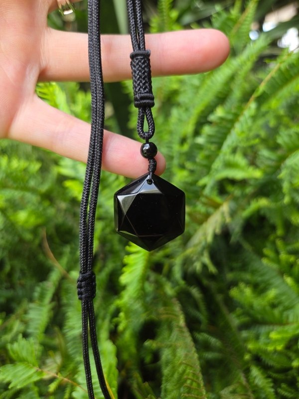 Black Obsidian Pendant Necklace - Hexagram - Jewellery Australia