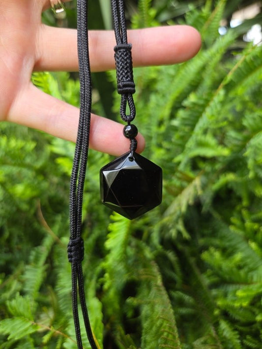 Black Obsidian Pendant Necklace - Hexagram - Jewellery Australia