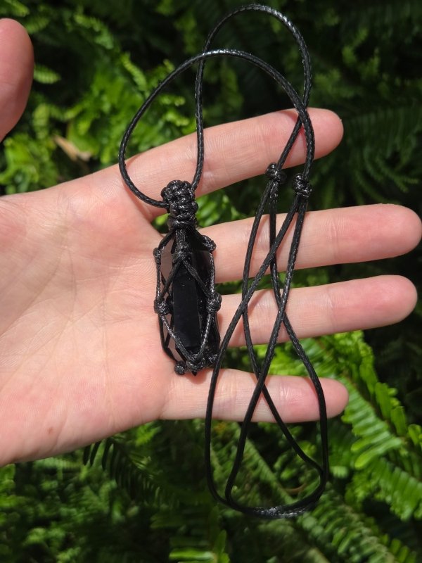 Black Obsidian Pendant Necklace Macrame - Jewellery Australia