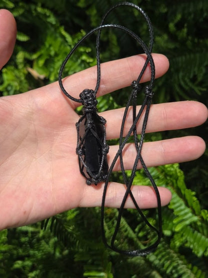 Black Obsidian Pendant Necklace Macrame - Jewellery Australia