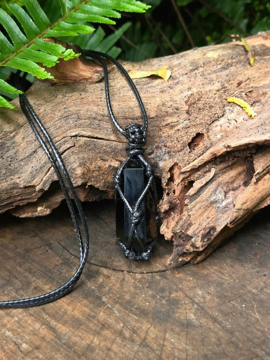 Black Obsidian Pendant Necklace Macrame - Jewellery Australia