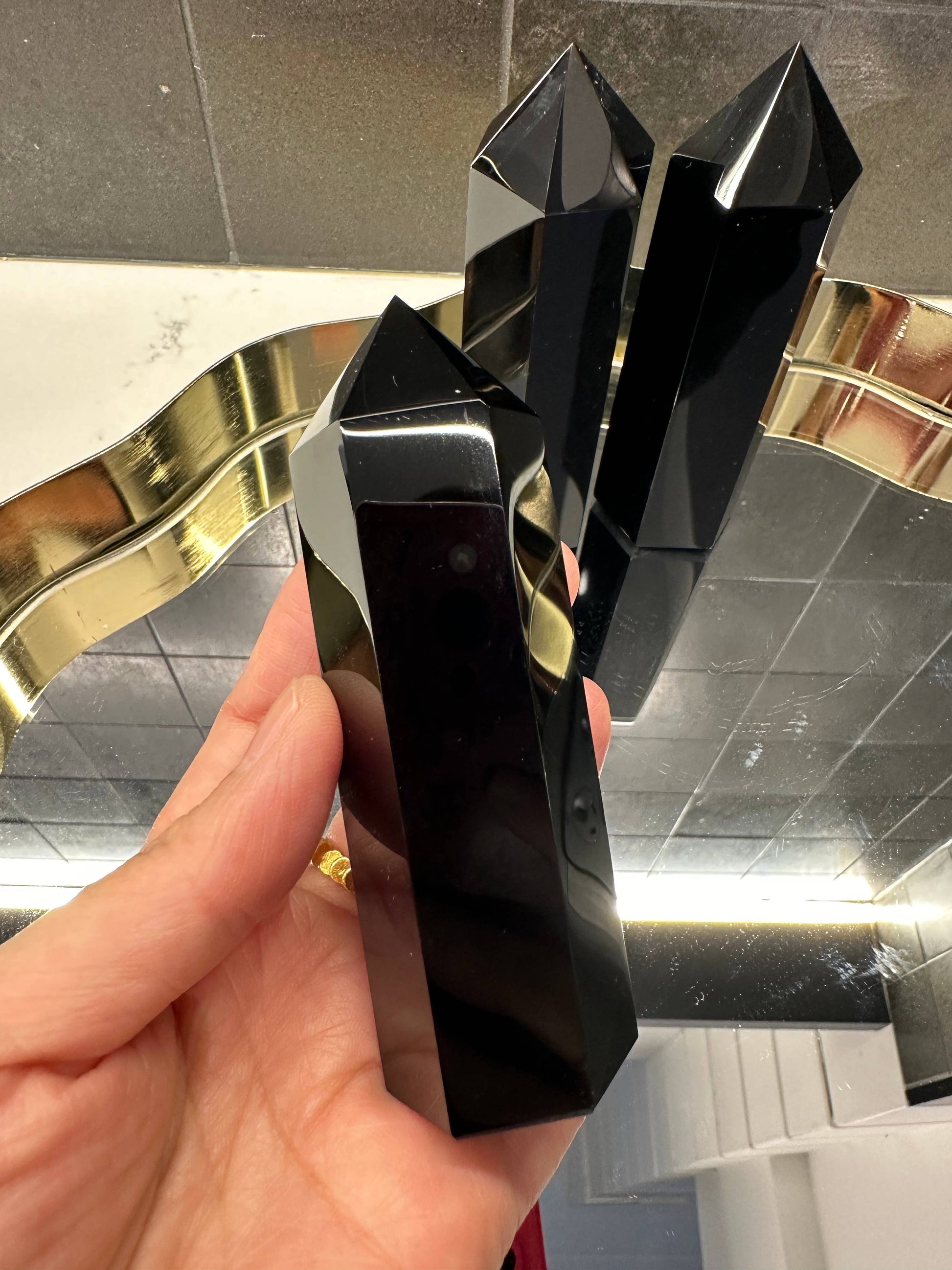 Crystals Black Obsidian Tower Point