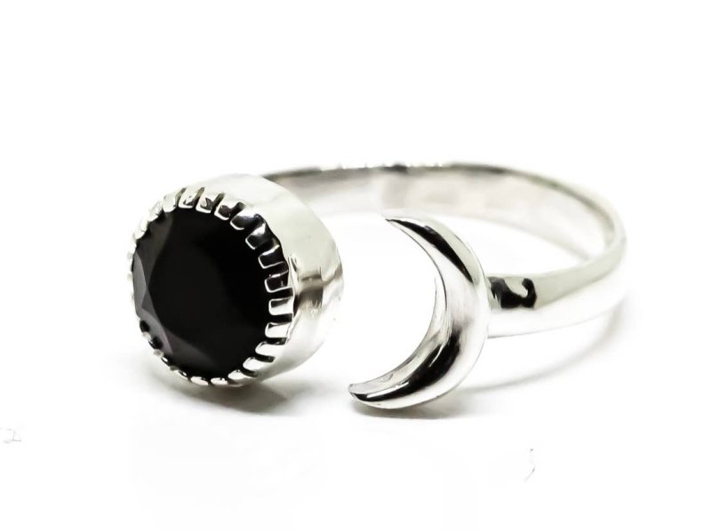 Black Onyx Ring 925 Sterling Silver - Sun Moon - Adjustable - Jewellery Australia