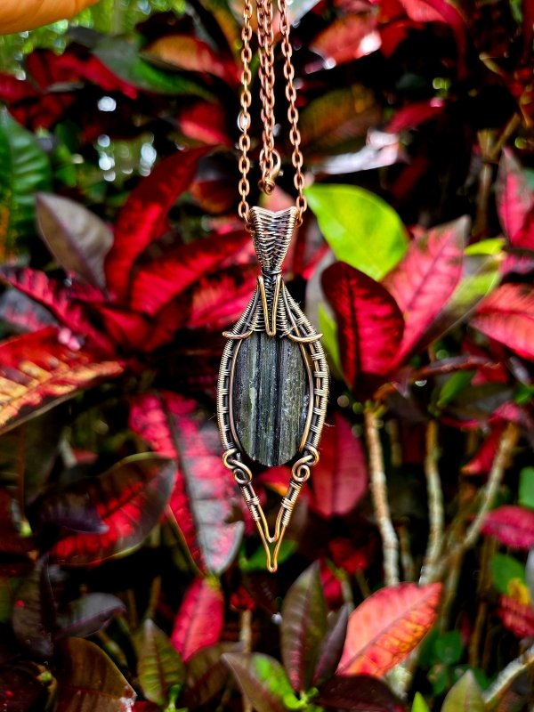 Black Tourmaline Crystal Copper Wire Wrapped Handmade Pendant Necklace - Jewellery Australia