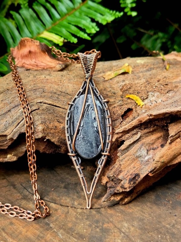 Black Tourmaline Crystal Copper Wire Wrapped Handmade Pendant Necklace - Jewellery Australia