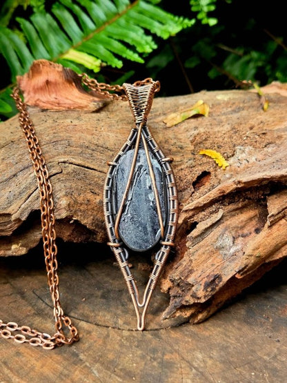 Black Tourmaline Crystal Copper Wire Wrapped Handmade Pendant Necklace - Jewellery Australia