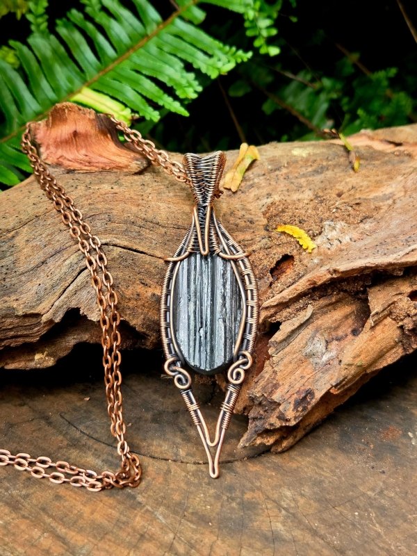 Black Tourmaline Crystal Copper Wire Wrapped Handmade Pendant Necklace - Jewellery Australia