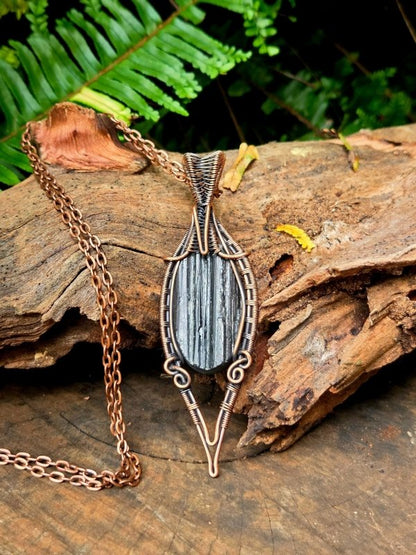 Black Tourmaline Crystal Copper Wire Wrapped Handmade Pendant Necklace - Jewellery Australia