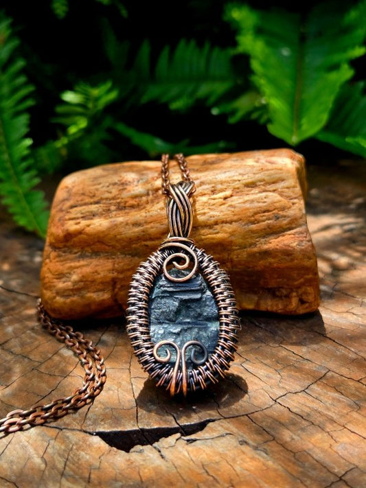 Black Tourmaline Crystal Copper Wire Wrapped Handmade Pendant Necklace - Jewellery Australia