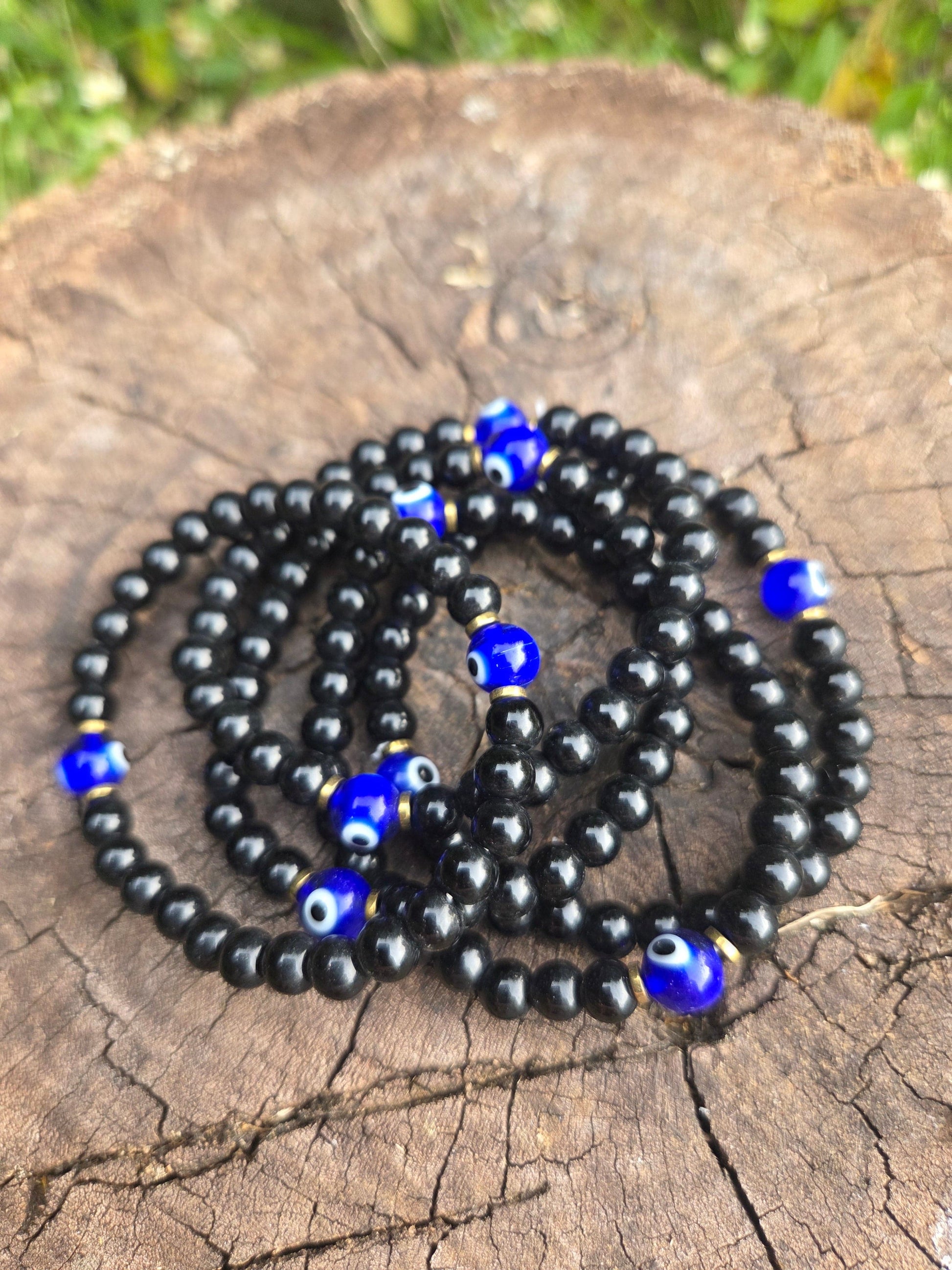 Jewellery Black Tourmaline Evil Eye Protection Bracelet 6mm