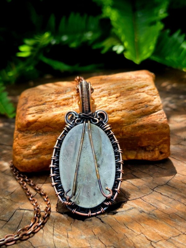 Black Tourmaline in Quartz Crystal Copper Wire Wrapped Handmade Pendant Necklace - Jewellery Australia
