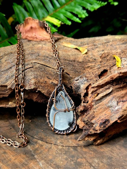 Black Tourmaline in Quartz Crystal Copper Wire Wrapped Handmade Pendant Necklace - Jewellery Australia