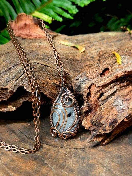 Black Tourmaline in Quartz Crystal Copper Wire Wrapped Handmade Pendant Necklace - Jewellery Australia