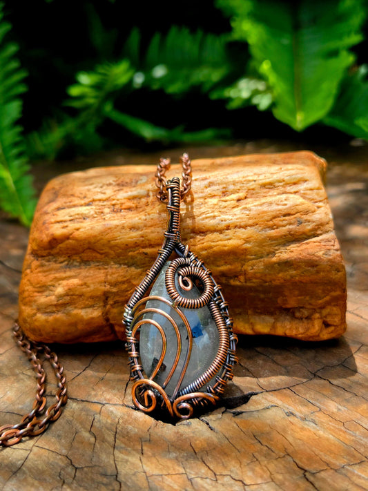 Jewellery Black Tourmaline in Quartz Crystal Copper Wire Wrapped Handmade Pendant Necklace