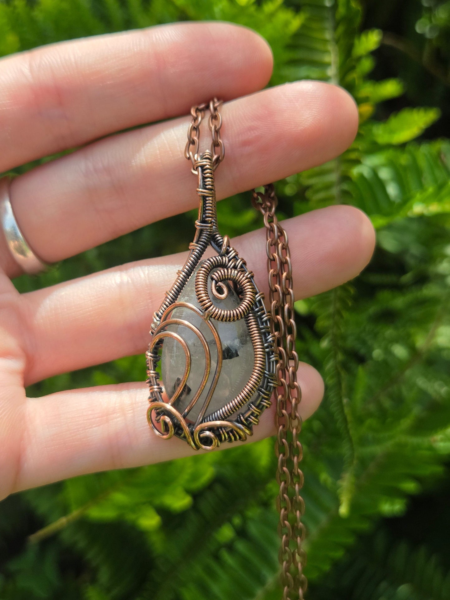 Jewellery Black Tourmaline in Quartz Crystal Copper Wire Wrapped Handmade Pendant Necklace