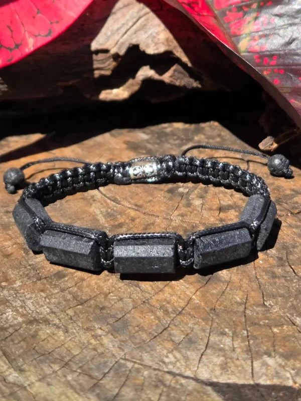 Black Tourmaline & Lava Bead Bracelet - Adjustable - Jewellery Australia