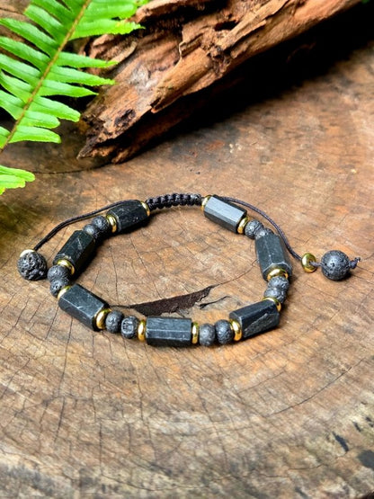 Black Tourmaline & Lava Bead Bracelet - Adjustable - Jewellery Australia