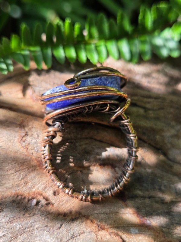 Blue Druzy Agate Copper Wire Wrapped Ring - Jewellery Australia