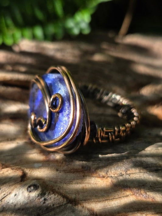 Blue Druzy Agate Copper Wire Wrapped Ring - Jewellery Australia