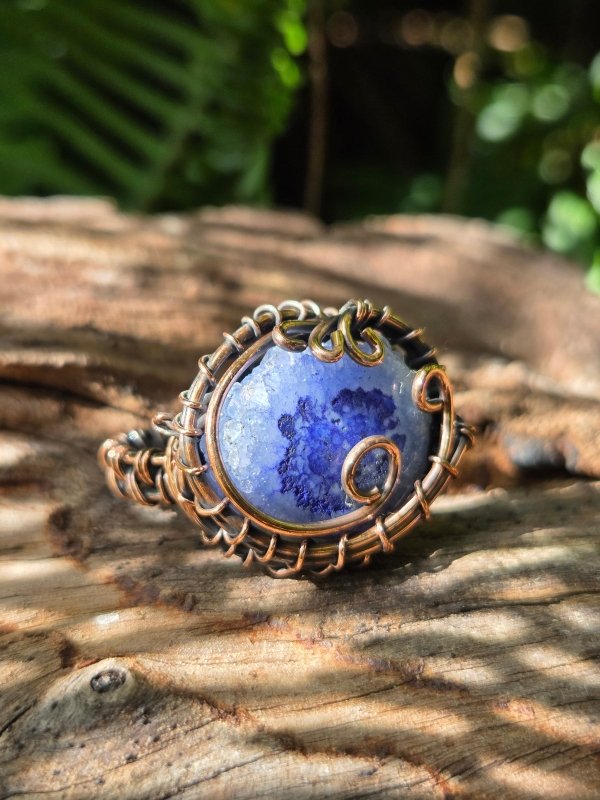 Blue Druzy Agate Copper Wire Wrapped Ring - Jewellery Australia