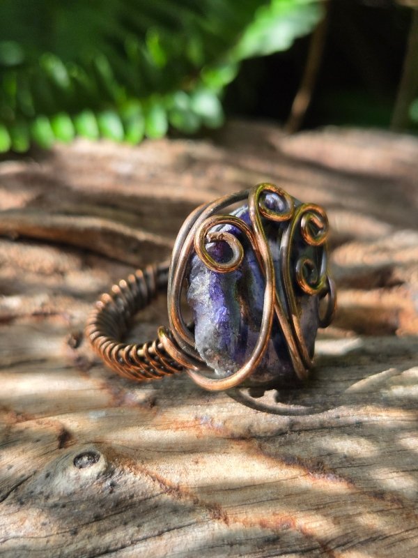 Blue Druzy Agate Copper Wire Wrapped Ring - Jewellery Australia