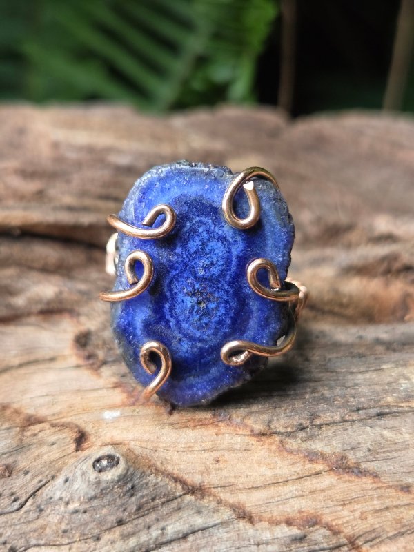 Blue Druzy Agate Copper Wire Wrapped Ring - Jewellery Australia