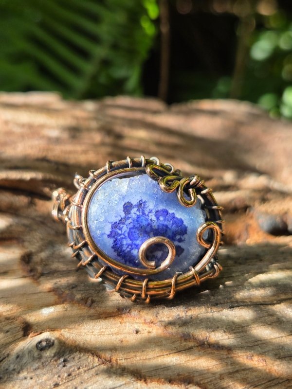 Blue Druzy Agate Copper Wire Wrapped Ring - Jewellery Australia